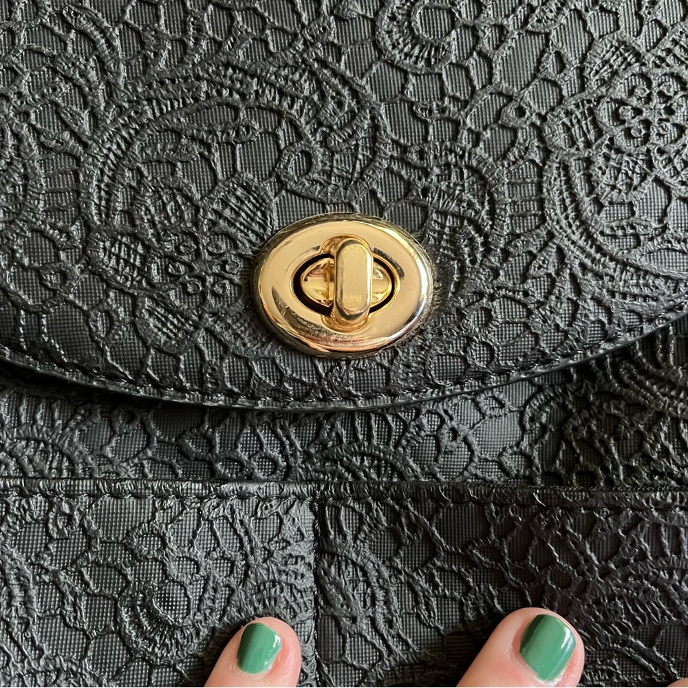 Embossed-Lace-Faux-Leather-Backpack - Picture 8 of 13